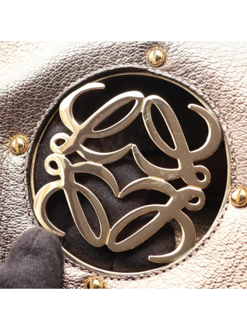 Loewe Shoulder Bag Anagram Metallic Maia 2-Way Champagne Gold Leather